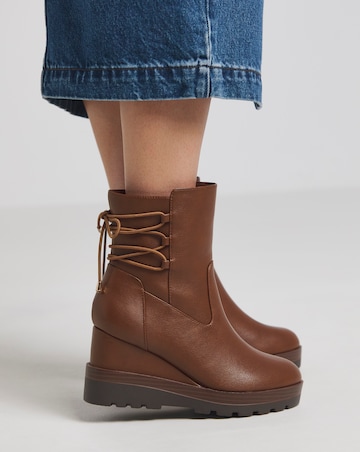 Frankie Lace Back Detail Wedged Ankle Boots - Wide Fit (E)