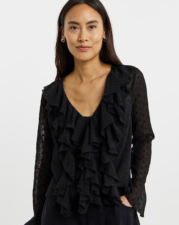 Dobby Ruffle Front Blouse