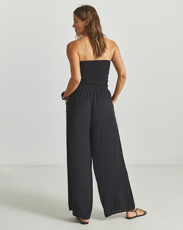 Beach To Beach Shirred Bandeau Beach Jumpsuit