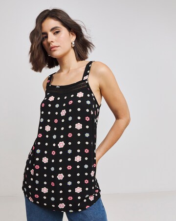 Floral Print Ladder Trim Crinkle Cami