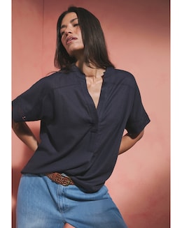 Crochet Trim Linen Mix Tunic Top