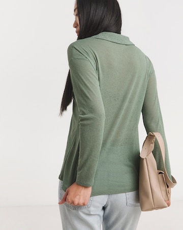 Sheer Collared Long Sleeve Top