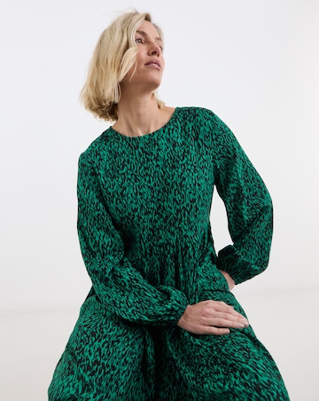 Shirred Cuff Long Sleeve Tea Dress