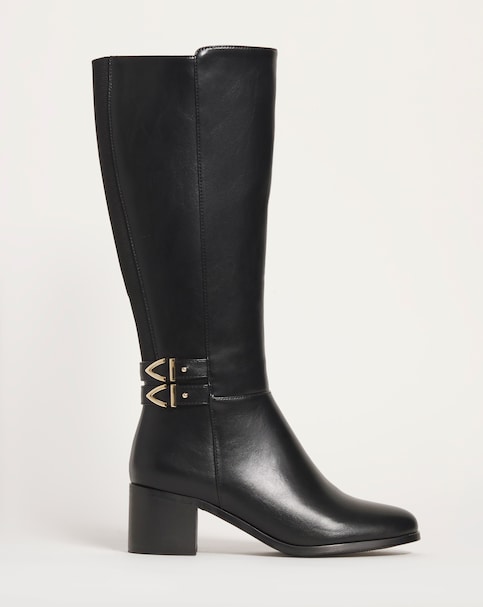 Cushion Walk Block Heel High Knee Boot Extra Wide EEE Fit Curvy Calf