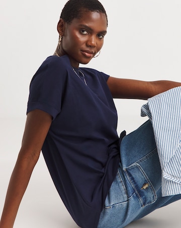Pure Cotton Navy Relaxed Short Sleeve Longline Top
