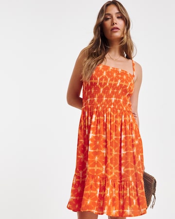 Shirred Bandeau Mini Beach Dress