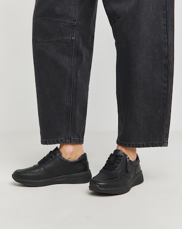 Heavenly Soles Seraphina Leather Lace Up Side Zip Trainers Wide E Fit