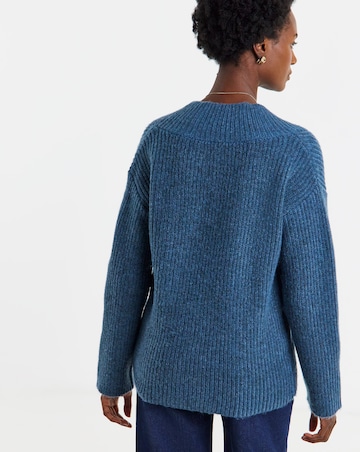 Blue Deep V Neck Knitted Jumper