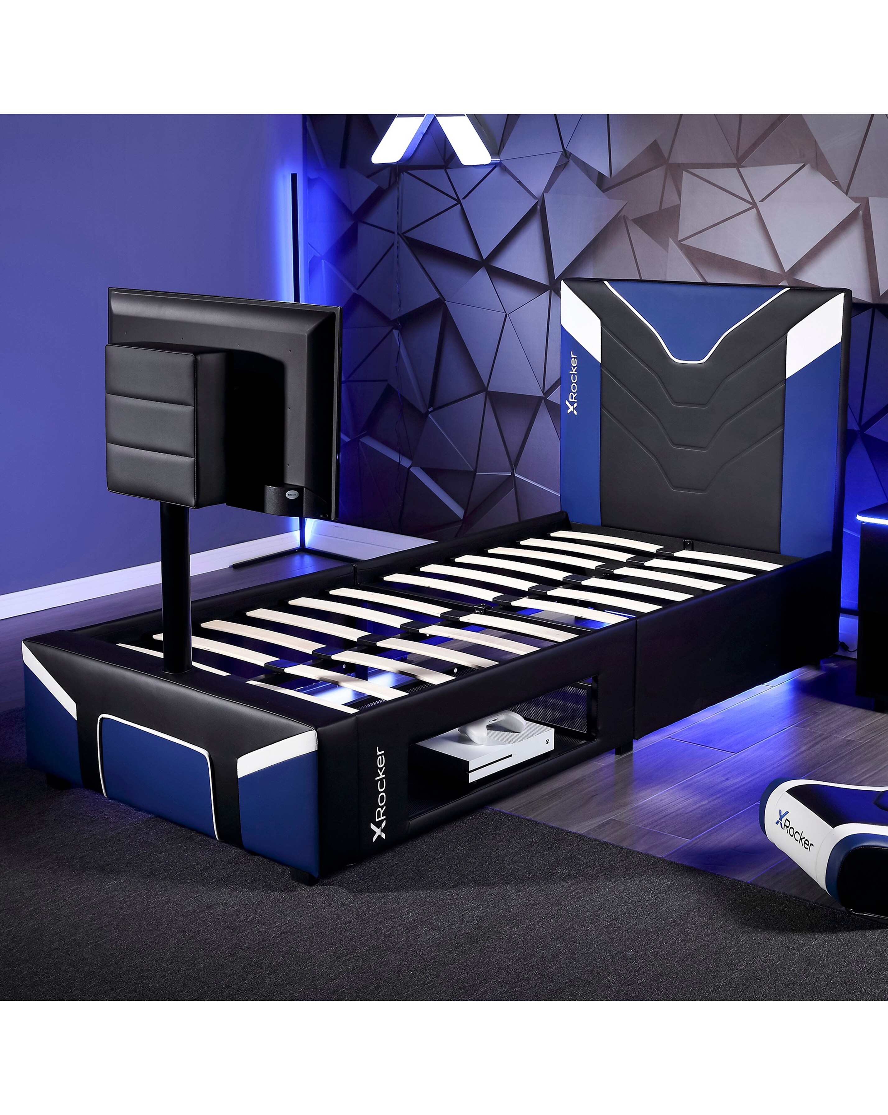 BEDWIN✖️HTC X Rocker Single Cerberus Twist TV Bed - Blue | Ambrose Wilson