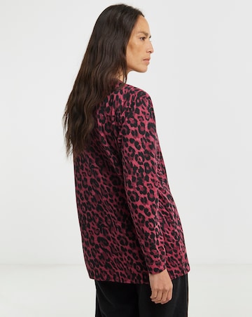 Red Print V-Neck Split Hem Slouch T-Shirt