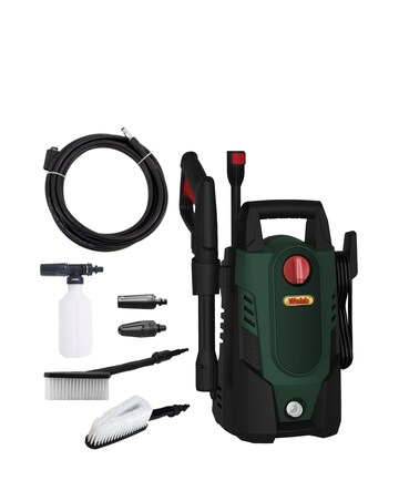 Webb 1400W 105 Bar Pressure Washer with Wash Brush, Hose, Foam Sprayer & Nozzles