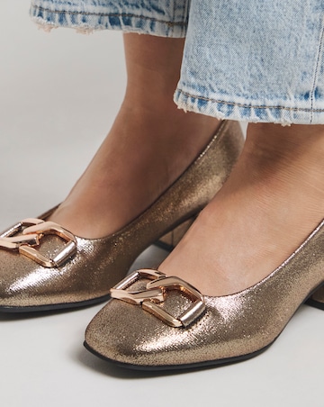 Heavenly Soles April Low Heel Trim Court Shoe Wide E Fit