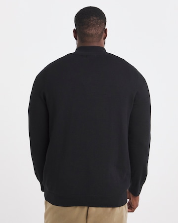 Black Cotton 1/4 Zip Funnel Knit Top