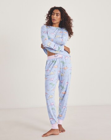 Chelsea Peers Classic Crew Neck Pyjama Set Dinosaur Print