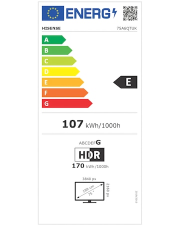 Hisense 75A6QTUK 75in 4K Ultra HD HDR LED Smart TV