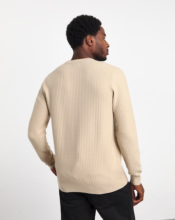Stone Grid Textured Knitted Crew Neck Jumper