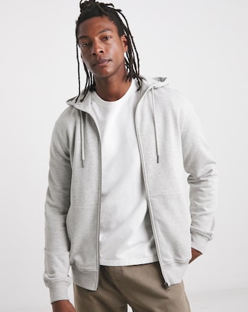Full Zip Hoodie Long Length- Grey Marl