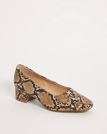 Flexi Sole Block Heel Court Shoe - Wide Fit (E)