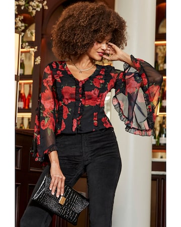Sosandar Ruffle Front Wide Sleeve Top