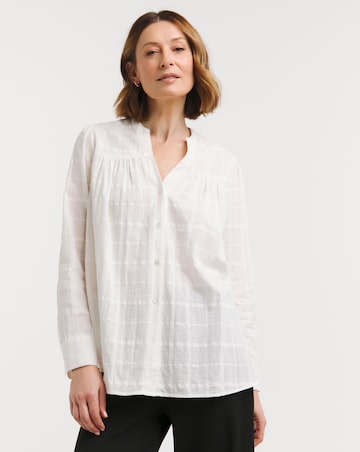 Textured Check Collarless Blouse
