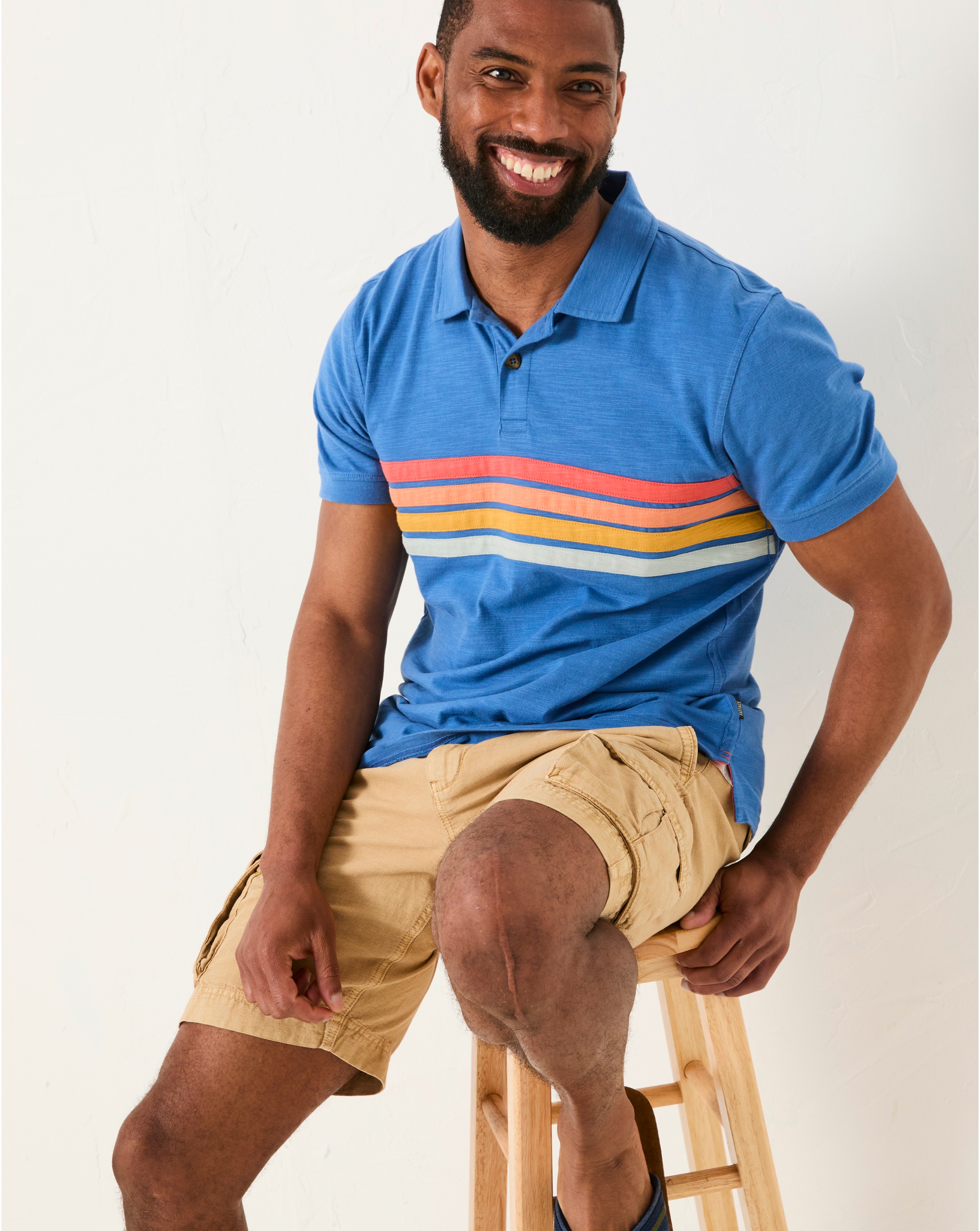 FatFace Chest Stripe Short Sleeve Polo - Blue | Ambrose Wilson
