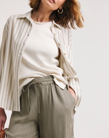 Khaki Linen Mix Wide Leg Trousers