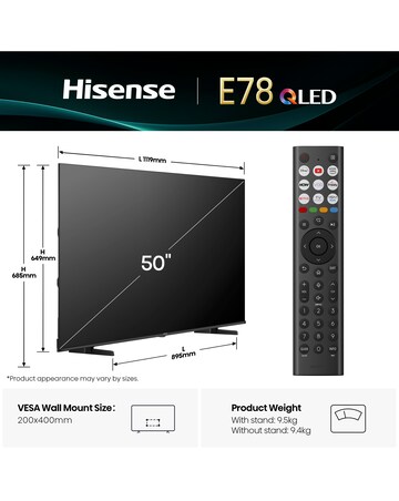 Hisense 50E78QTUK 50in QLED 4K Ultra HD HDR Smart TV