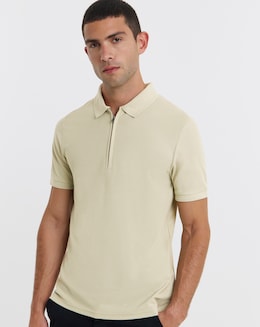Lyle &amp; Scott Short Sleeve Ottoman Half Zip Polo - Taupe