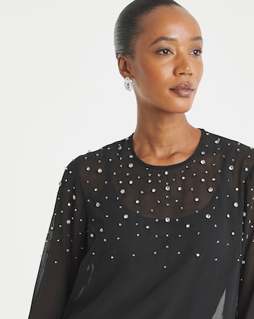 Womens Embellished Long Sleeve Blouse - Black