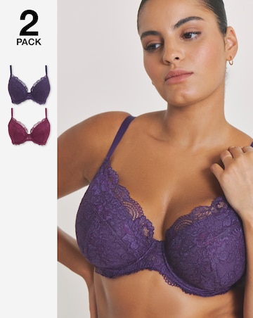 Pretty Secrets (2 Pack) New Ella Wired Padded Plunge Bras (B-G) Fig/Cherry