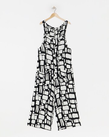 Simply Be Mono Print Crinkle Wide Leg Jumpsuit With Pockets