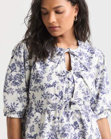 Blue Mix Floral Tie Front Denim Dress