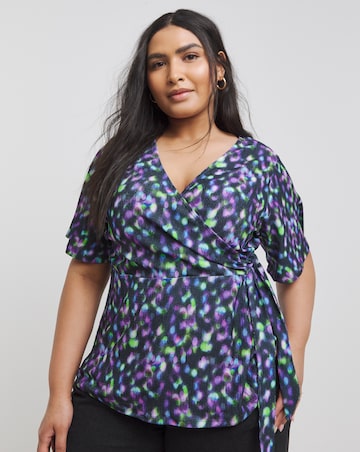 Spot Print Angel Sleeve Wrap Top