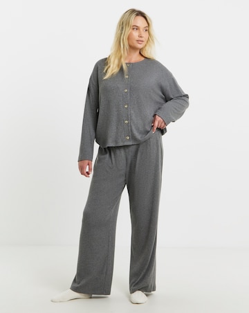 Figleaves Supersoft Rib Knit Button Lounge Set Charcoal