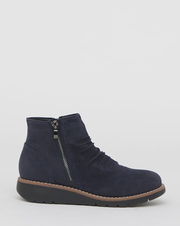 Heavenly Soles Roisin Low Wedge Ruched Boots With Zip - Wide Fit (E)