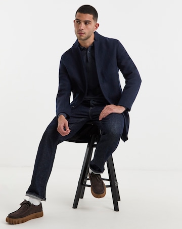 Navy Faux Wool Turn Up Collar Coat