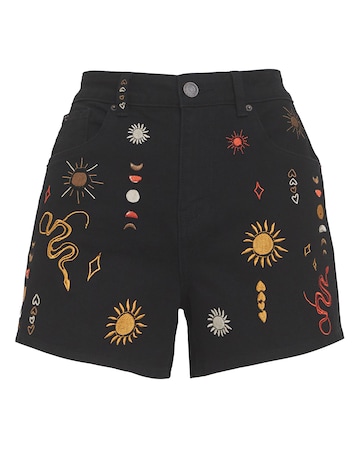 Simply Be Black Boho Embroidered Denim Short
