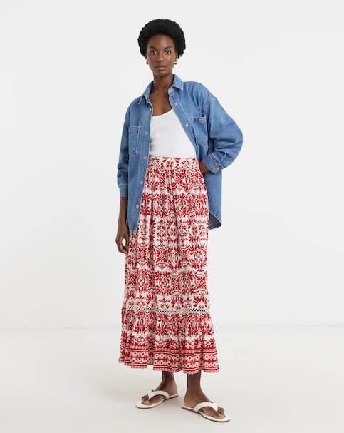 Border Print Maxi Skirt