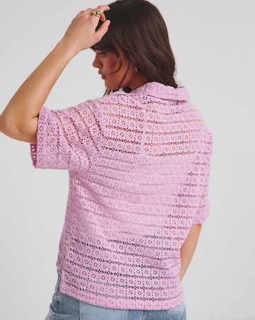 Native Youth Lilac Floral Crochet Short Sleeve Bowler Shirt