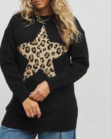 Black Leopard Star Longline Jumper