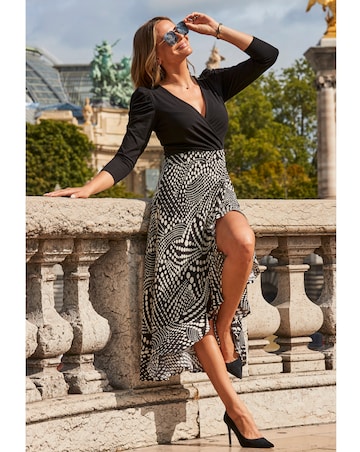 Sosandar Black & White Geometric Print Two Part Fit & Flare Jersey Dress