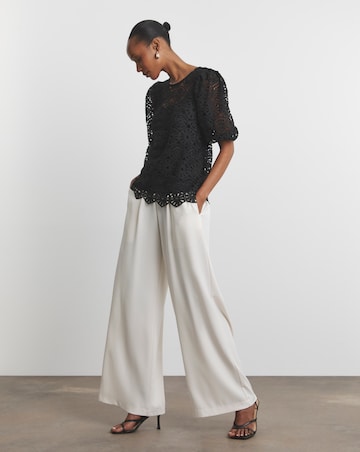Joanna Hope Crochet Blouse With Puff Sleeves
