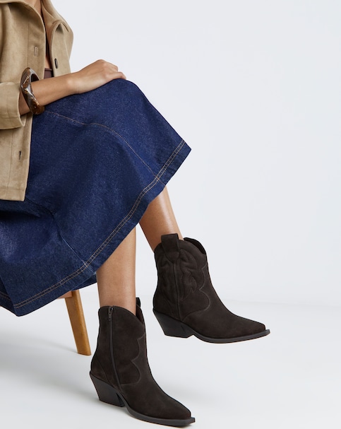 Angelique Embroidered Leather Ankle Western Boots - Extra Wide Fit (EEE)