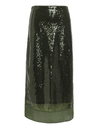 Green Sequin Column Skirt