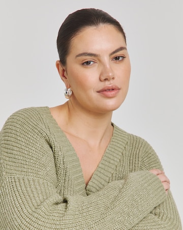 Simply Be Sage Boucle V Neck Longline Jumper