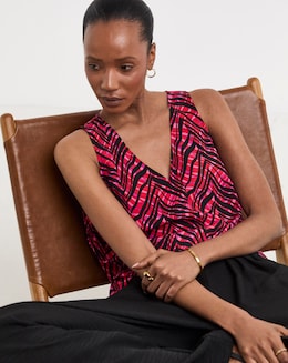 Printed V Neck Woven Vest