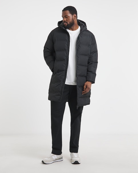 JACK & JONES Soho Longline Hooded Puffer Coat - Black