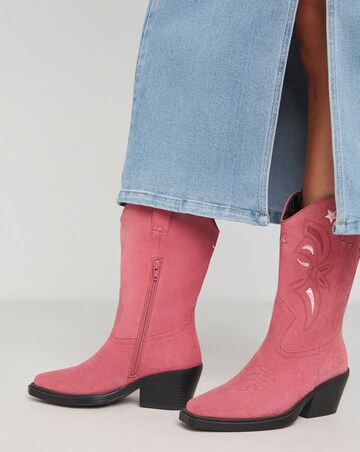 Rowan Suede Cut Out Detail Western Boots - Extra Wide Fit (EEE) Super Curvy Calf