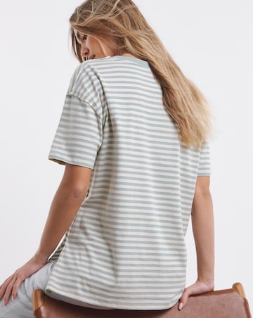 Simply Be Sage & Ecru Oversized Slouchy V Neck T-Shirt