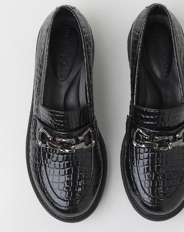Heavenly Soles Paphos Low Wedge Loafers With Chain Trim - Wide Fit (E)